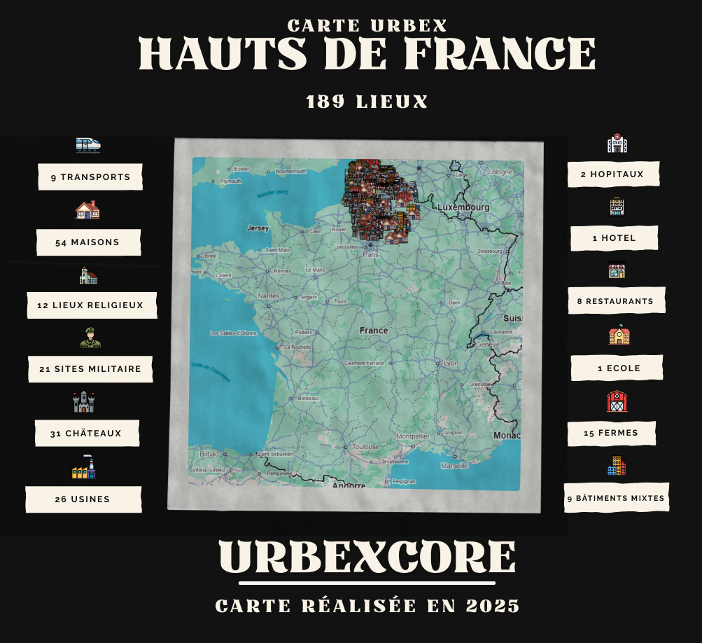 Carte Urbex – Hauts De France (189 lieux)