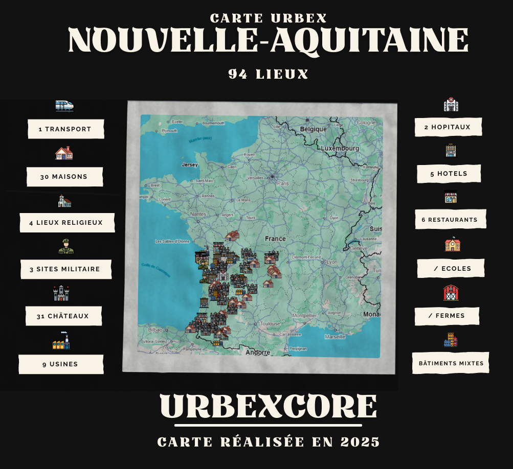 Carte Urbex – Nouvelle-Aquitaine (94 lieux)
