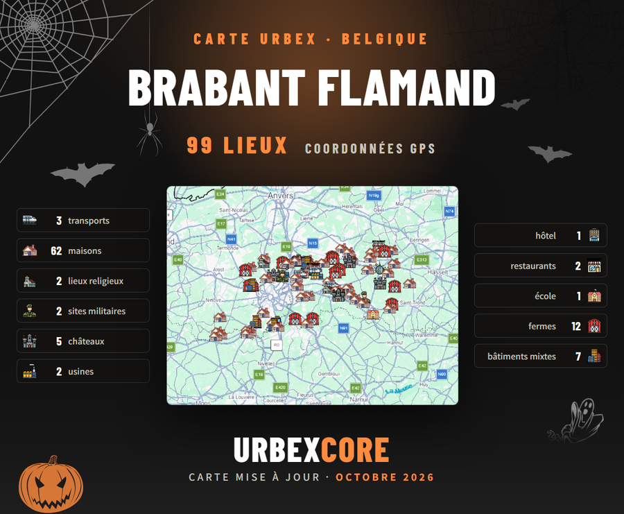 Carte urbex - Brabant flamand (99 lieux)