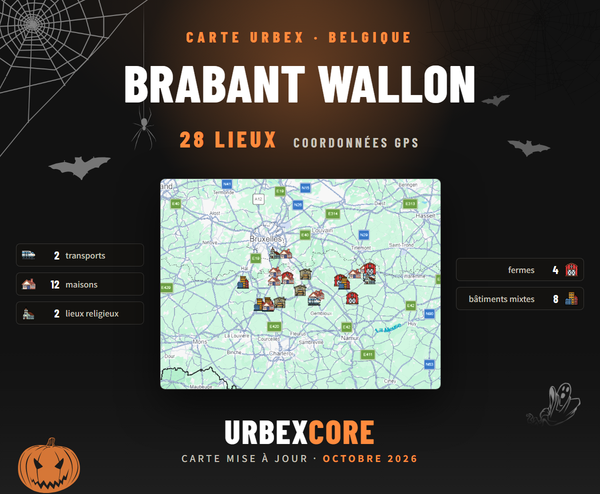 Affiche Carte urbex Brabant Wallon, 28 lieux