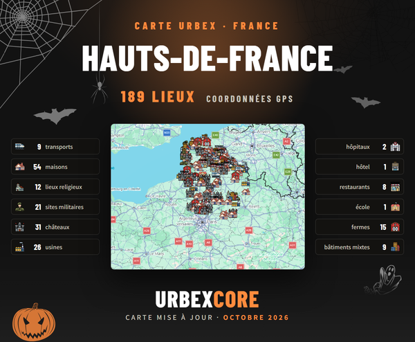 Hauts De France urbex map poster, 189 places