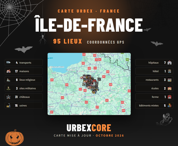 Ile De France urbex map poster, 95 places