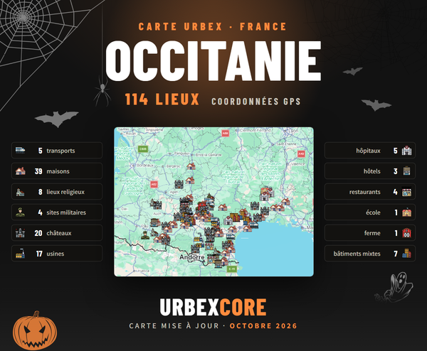 Occitanie urbex map poster, 114 places