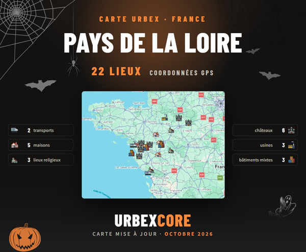 Pays De La Loire urbex map poster, 22 places