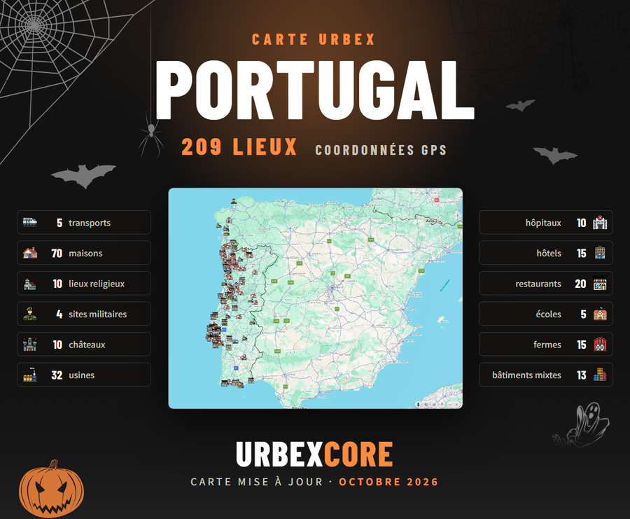 Carte Urbex – Portugal (209 lieux)