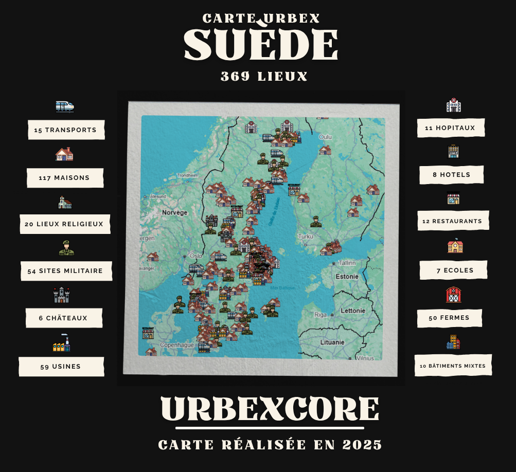 Carte Urbex – Suède (369 lieux)