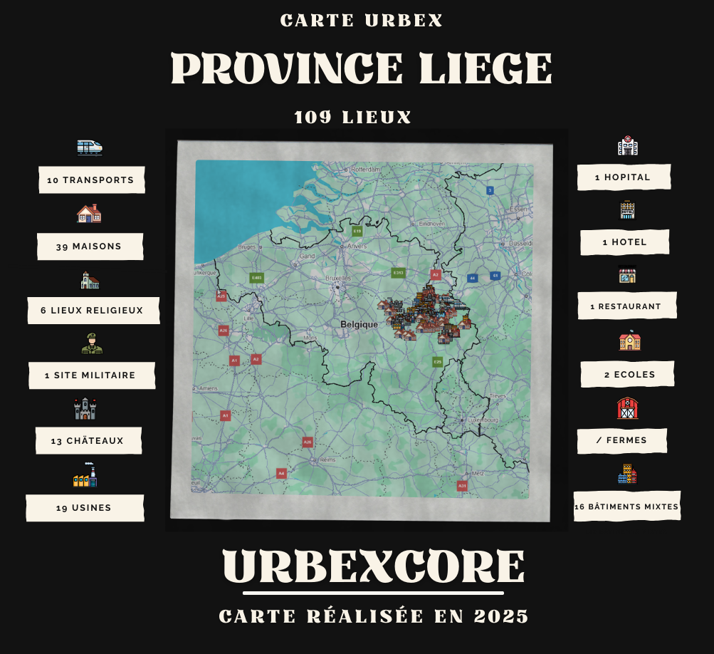 Carte urbex - Liège (109 lieux)