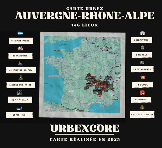 Carte Urbex – Auvergne-Rhône-Alpe (146lieux)