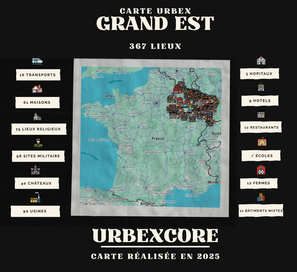Carte Urbex –  Grand Est (367 lieux)