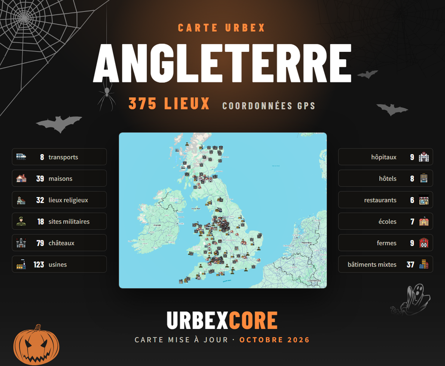 Carte Urbex – Angleterre (375 lieux)