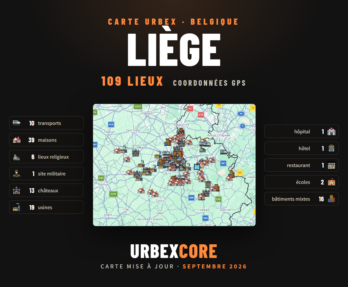 Urbex map - Liège (109 places) 