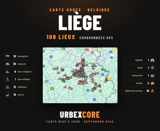 Urbex map - Liège (109 places) 