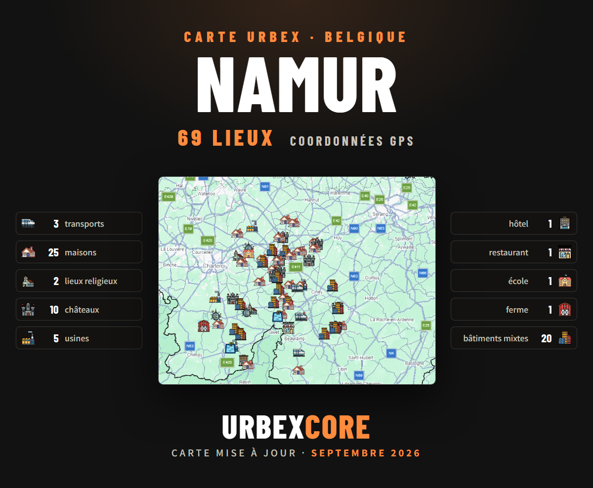 Urbex map - Namur (69 places) 