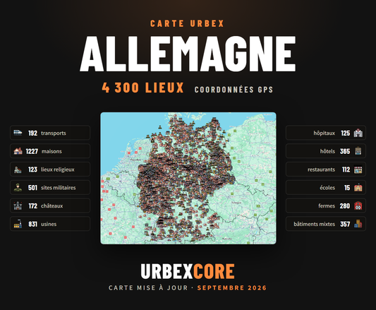 Carte urbex de l’Allemagne : 4 300 lieux abandonnés avec coordonnées GPS (maisons, usines, châteaux, hôpitaux, écoles, sites militaires…), à ouvrir dans Google Maps	