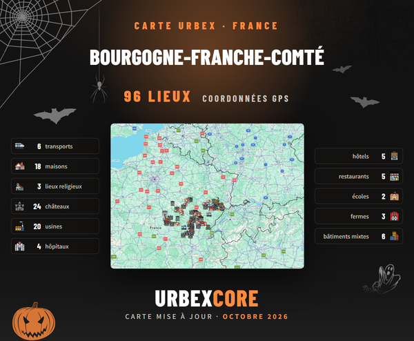 Burgundy-Franche-Comté urbex map poster, 96 places