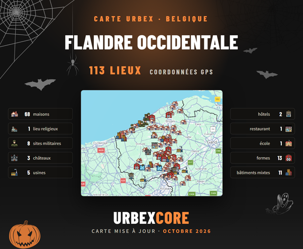 Affiche Carte urbex Flandre Occidentale, 113 lieux