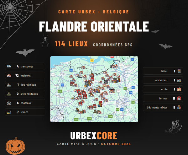 Affiche Carte urbex Flandre Orientale, 114 lieux