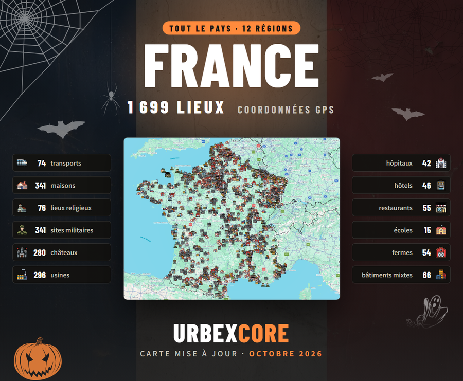France  Urbex Map poster, 1699 places