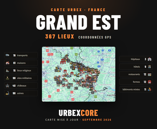 Carte urbex du Grand Est : 367 lieux abandonnés avec coordonnées GPS (maisons, usines, châteaux, hôpitaux, sites militaires…), à ouvrir dans Google Maps