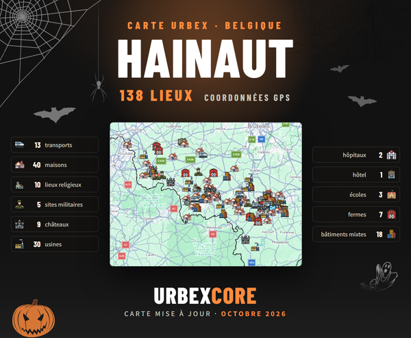 Affiche Carte urbex Hainaut, 138 lieux