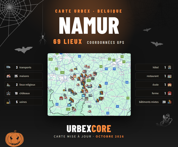 Affiche Carte urbex Namur, 69 lieux