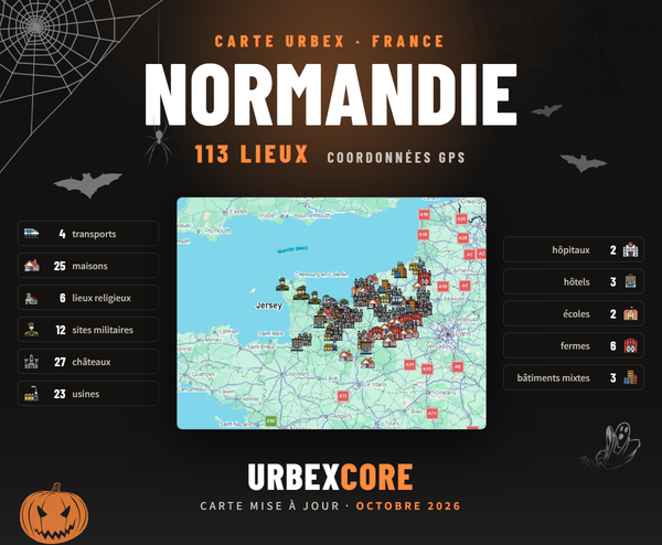 Normandy urbex map poster, 113 places