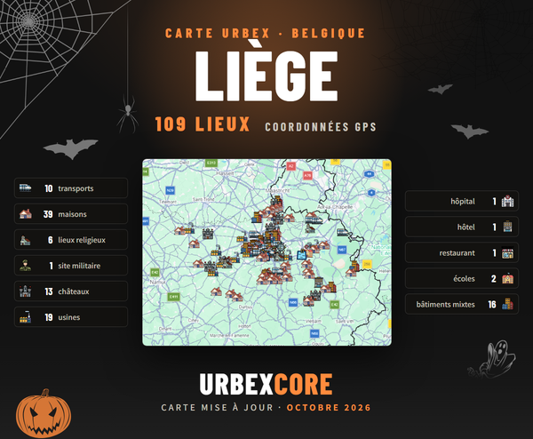 Affiche Carte urbex Liège, 109 lieux
