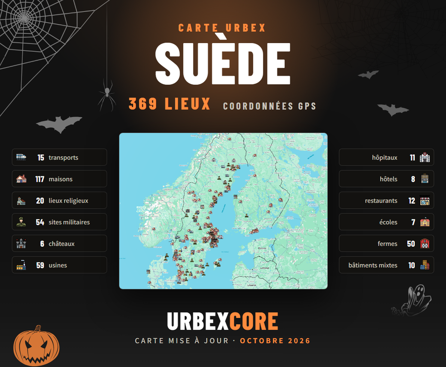 Carte Urbex – Suède  (369 lieux)