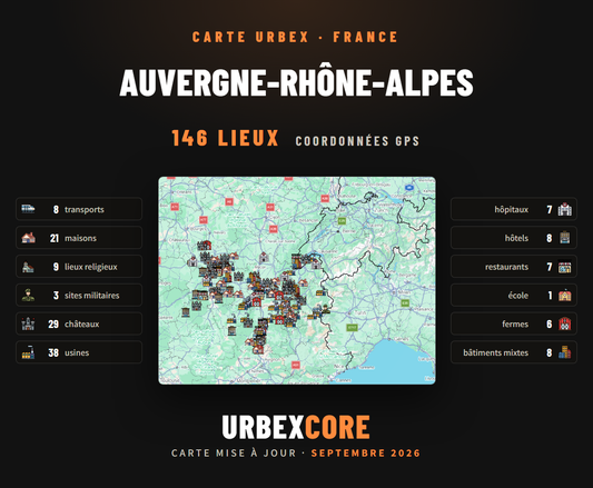 Carte Urbex – Auvergne-Rhône-Alpes (146 lieux)