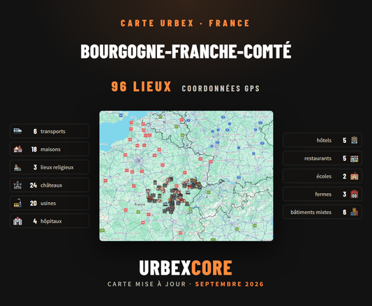 Carte Urbex – Bourgogne-Franche-Comté  (96 lieux)