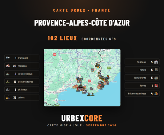 Carte Urbex – Provence-Alpes-Côte d'Azur (102 lieux)