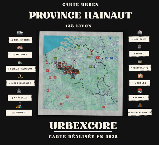 Carte urbex - Hainaut (138 lieux)