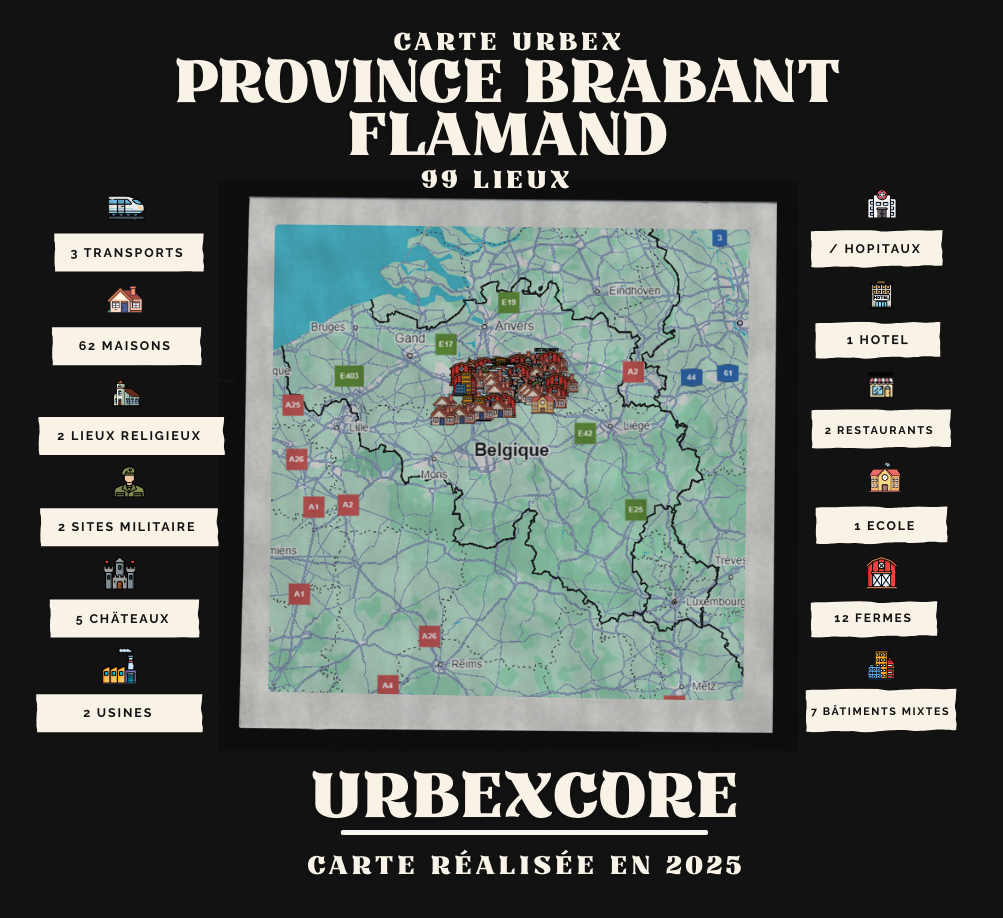 Carte urbex - Brabant Flamant (99 lieux)