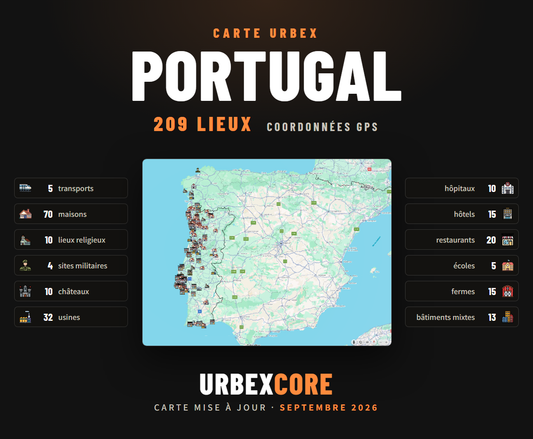 Carte Urbex – Portugal (209 lieux)